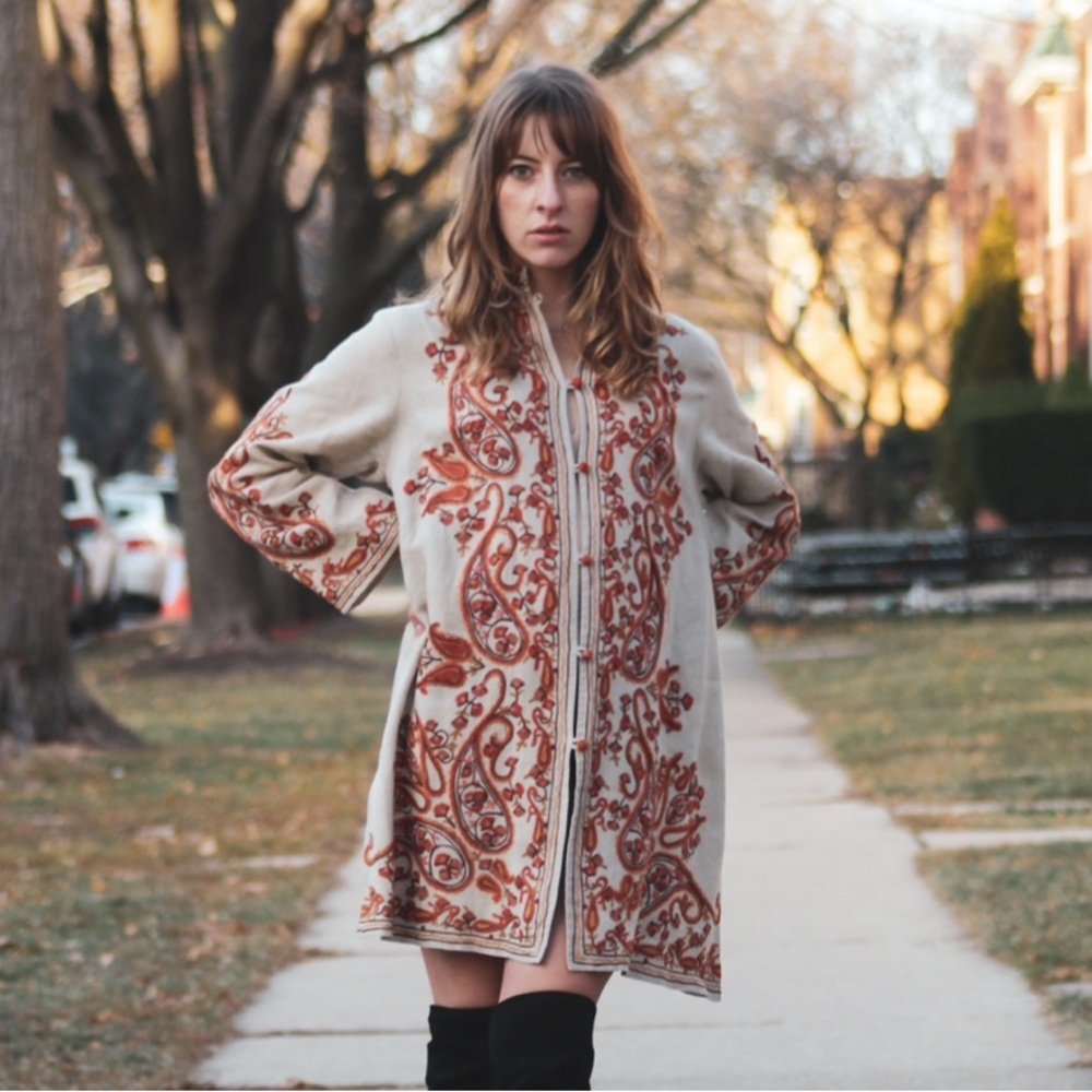 Bohemian Linen Embroidered
Coat Soft Surroundings Orange and Tan